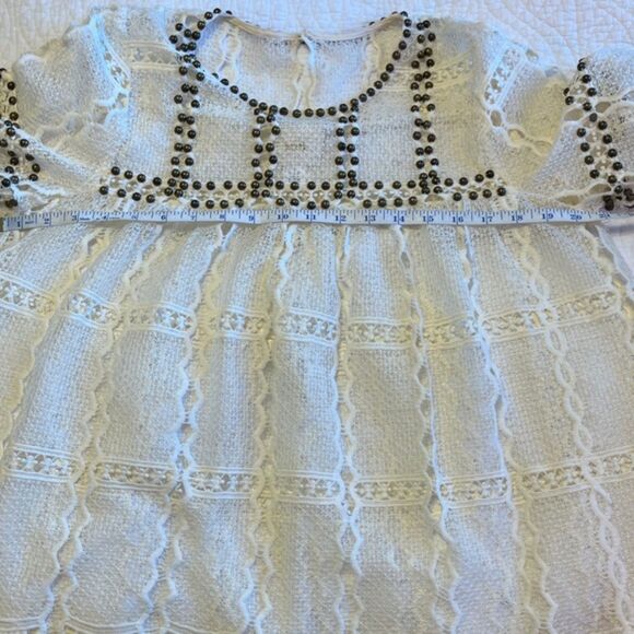 Anthropologie Maeve Auralis Studded Lace Sheer Top Boho Fairy Retro Ivory Small - Picture 8 of 11